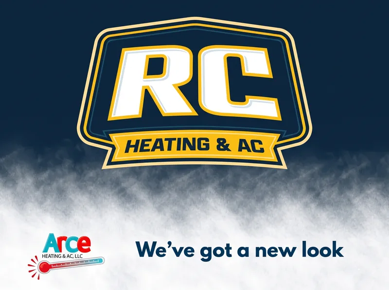 RC Heating & AC’s new logo above the former Arce Heating & AC logo, with the words “We’ve got a new look”